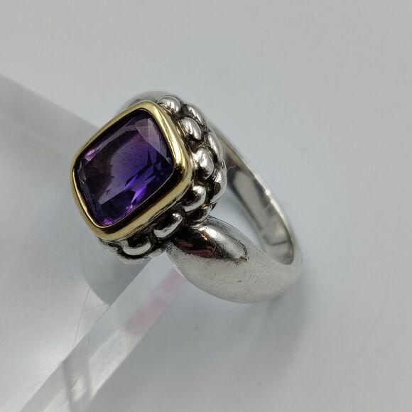 Lorenzo Sterling Silver 925 18K Gold Accent Amethyst Cocktail Ring Sz 7 - Picture 3 of 16